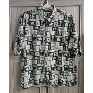 Summa Tropical Shirt Size XL Black Gray Green Leaves Fronds Silk Cotton Blend